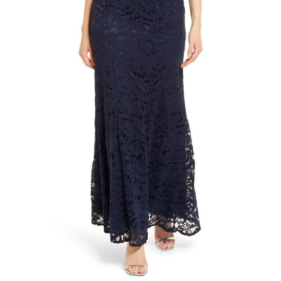 NWOT ELIZA J One Shoulder Satin Band Lace Overlay Mermaid Gown - size 14 - Picture 7 of 13